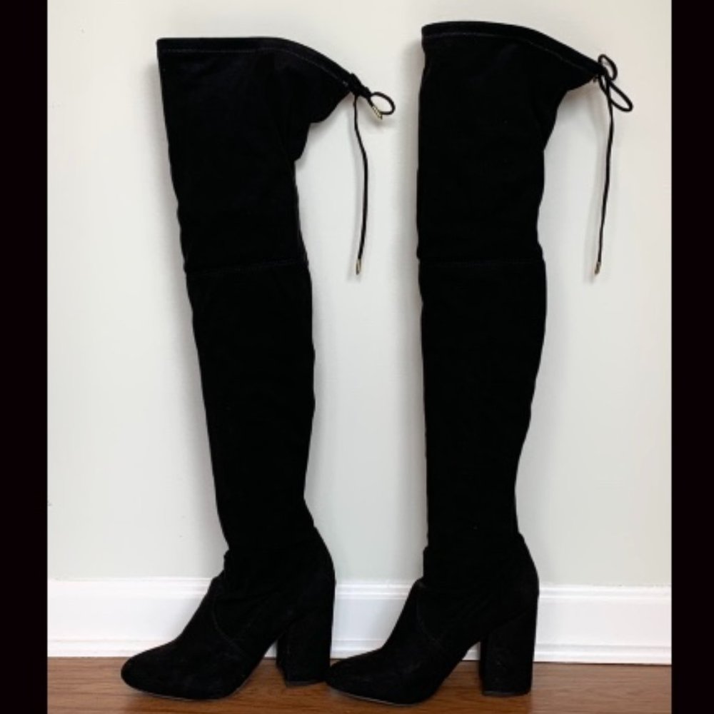 Heeled Black Suede Over the Knee Boots